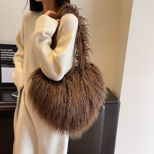 Plush Armpit Shoulder Bags Winter Large Capacity Personalized Heart Bag Women's Luxury Handbags High Quality Valentine's Day Gift - Here2Save
