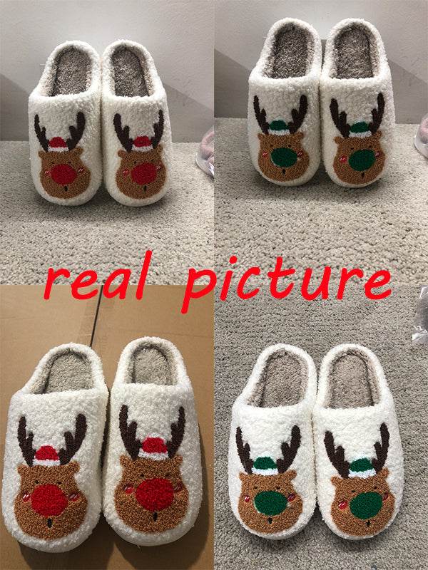 Christmas Shoes Winter Home Slippers Elk Soft Cozy Bedroom Slipper Slip On House Shoes - Here2Save