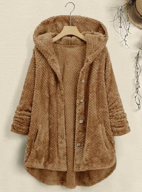 Women's Fashion Temperament Pure Color Hooded Double-sided Velvet Sweatshirt Coat - Here2Save