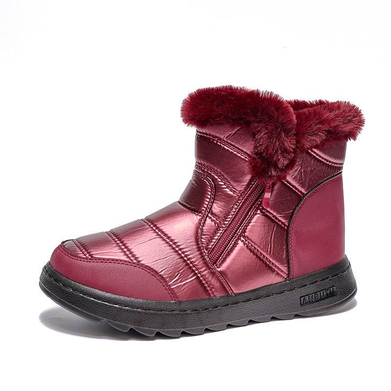 Winter Thick Plush Snow Boots With Side ZIpper High Top Platform Warm Cotton Shoes Women Solid Waterproof Fleece Walking Boot - Here2Save