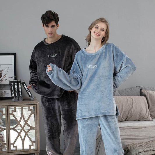 Flannel Pajamas Sets Winter Home Clothes For Women Men Sleepwear Couple - Here2Save