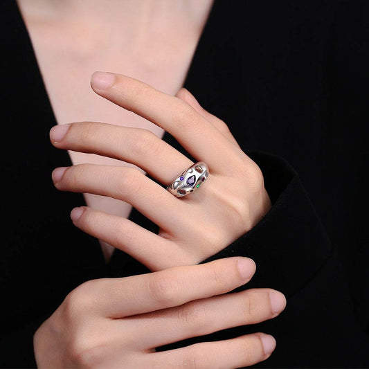 Colorful Rhinestones Rings For Women Temperament Niche Luxury Opening Ring - Here2Save