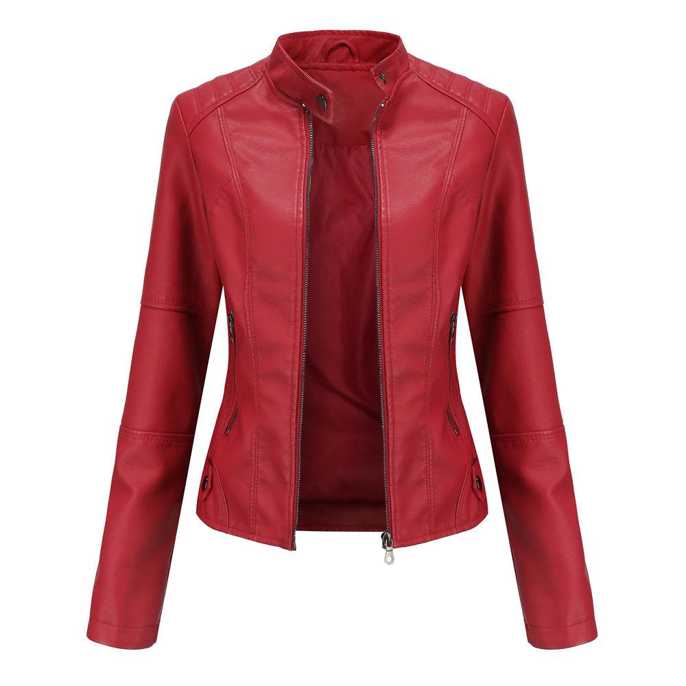 Biker Oversized Stand Collar Leather Jacket - Here2Save