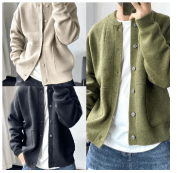 Wool Cardigan Men's Spring And Autumn Hong Kong Style Sweater Round Neck Jacket Simple Loose Thick Sweater Coat - Here2Save