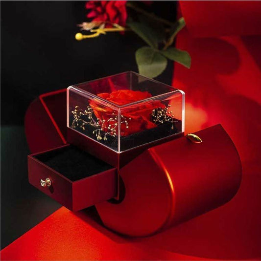 Fashion Jewelry Box Red Apple Christmas Gift Necklace Eternal Rose For Girl Mother's Day Valentine's Day Gifts With Artificial Flower Rose Flower Jewelry Box - Here2Save