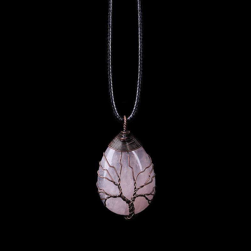 Natural Stone Crystal Drop-shaped Winding Tree Of Life Pendant Necklace Jewelry - Here2Save