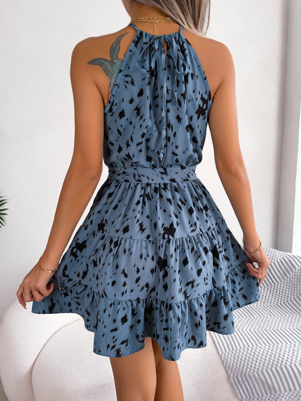 Casual Leopard Print Ruffled Swing Dress Summer Fashion Beach Dresses Women - Here2Save