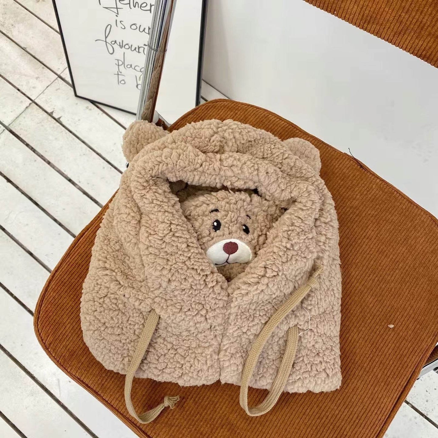 Cute Bear Plush Hat Winter Warm Thickened Scarf With Mask Anf Drawstring Design - Here2Save