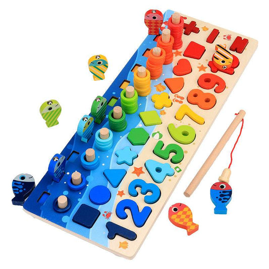 Educational Wooden Toys for Kids Board Math Fishing Count Numbers Matching Digital Shape Match Early Education Toy - Here2Save