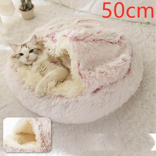 2 In 1 Dog And Cat Bed Pet Winter Bed Round Plush Warm Bed House Soft Long Plush Pets Bed - Here2Save