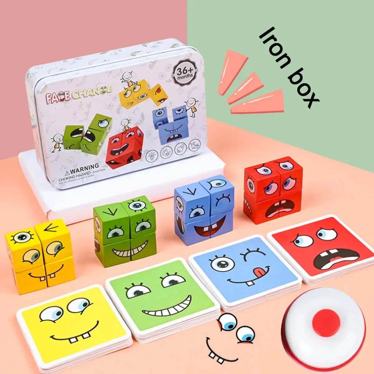 Wooden Expressions Toy Wooden Magic Cube Face Pattern Building Blocks Educational Montessori Toys Wooden Matching Block Puzzles - Here2Save
