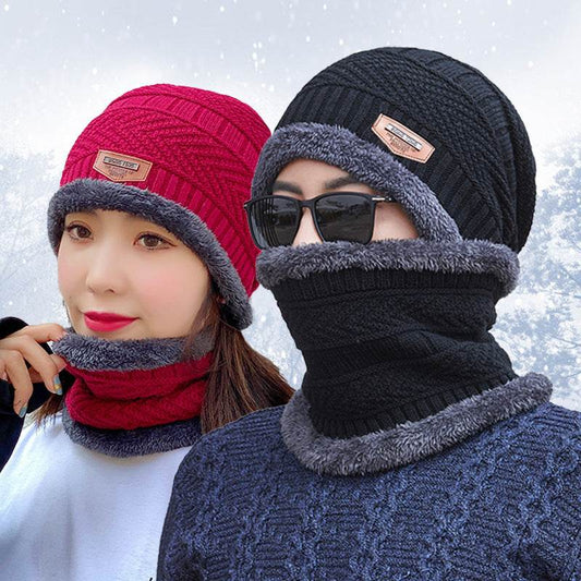 Winter Beanie Hat Scarf Set Warm Knit Hat Thick Fleece Lined Winter Hat Neck Warmer For Men Women - Here2Save