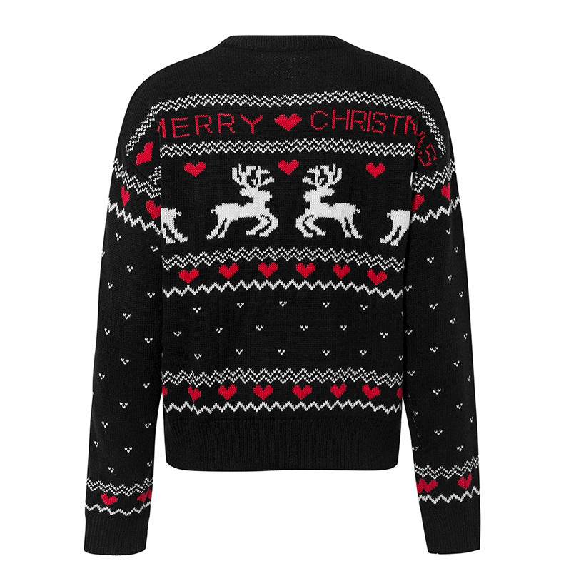 Cute Elk Heart Print Sweater Women Fashion Pullover Christmas Knitted Sweater Winter Tops - Here2Save