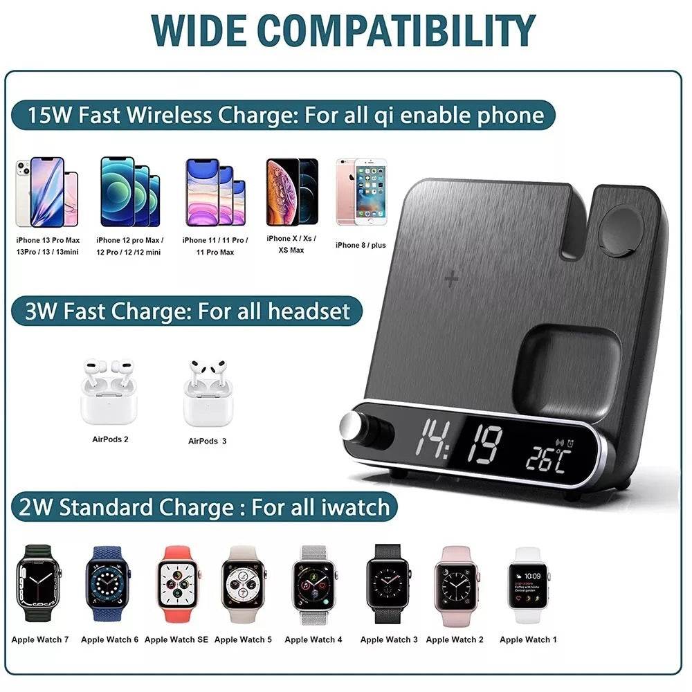 Alarm Clock Wireless Three In One Wireless Charging - Here2Save