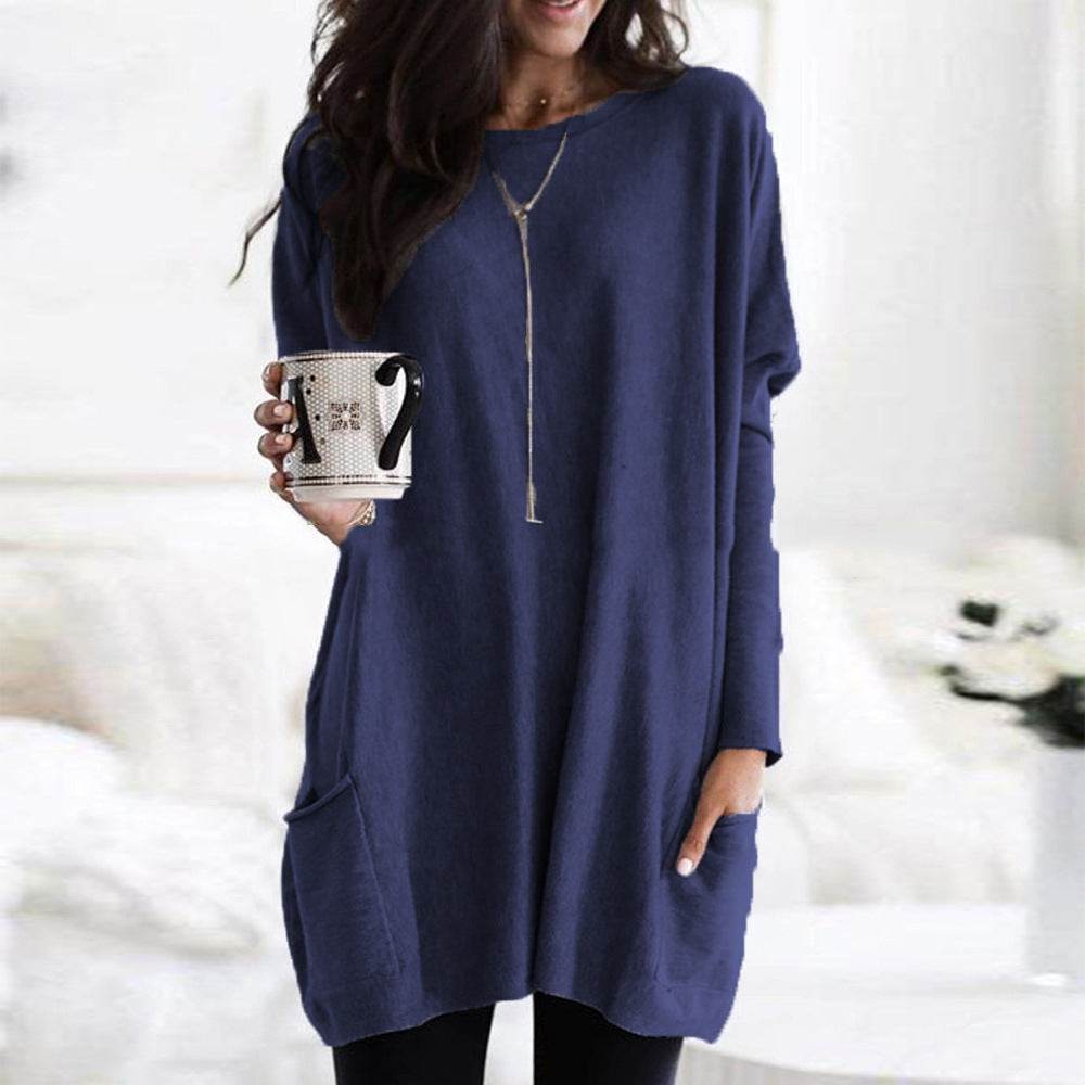 New Autumn Long Sleeve Casual Pocket T-shirt Top For Women - Here2Save