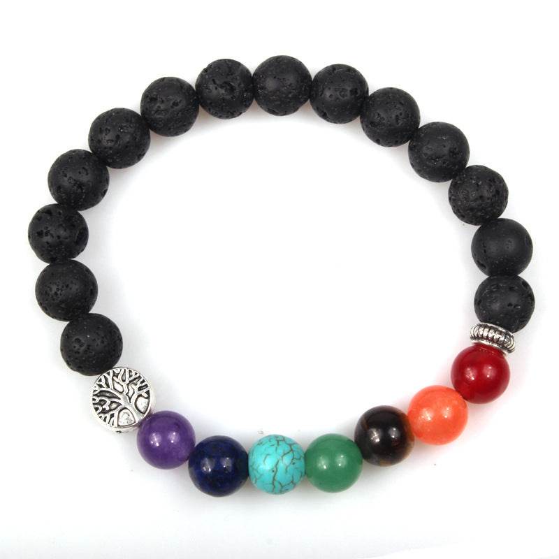 Handmade Black Lava Seven Chakra Healing Balance Beaded Bracelet - Here2Save