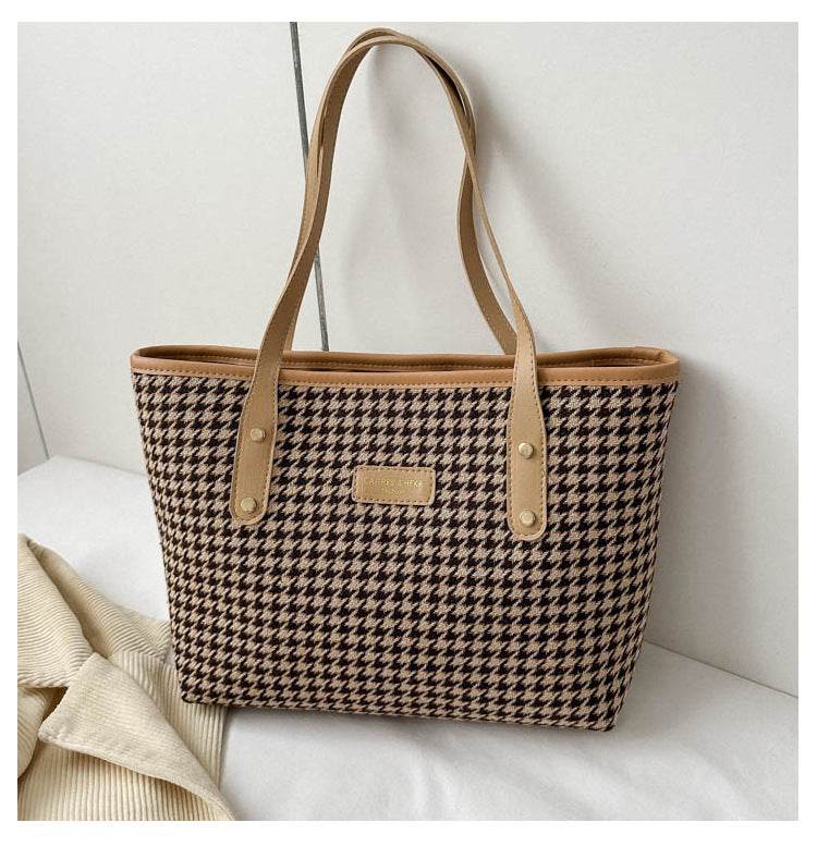 Houndstooth Shoulder Bag Winter Fashion Commuting Handbags WOmen Large Capacity Totes Casual Shopping Bag - Here2Save