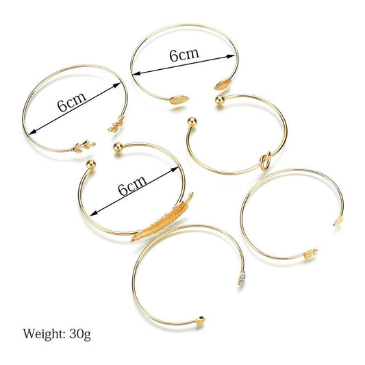 6-piece set of European and American popular love leaf peach heart bracelets - Here2Save