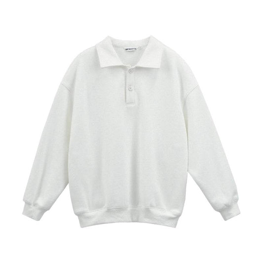 Women's White Sweater Loose Korean Style Polo Collar Hooded Top - Here2Save