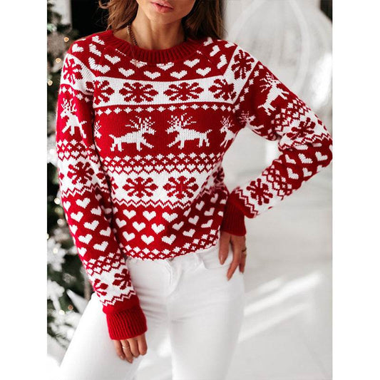 Christmas Elk Long Sleeve Knitted Sweater - Here2Save