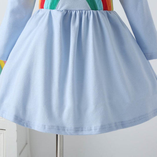 New Cartoon Rainbow Cotton Long-sleeved Dress - Here2Save