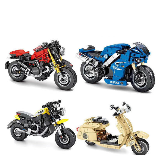 Technology Motorcycle Locomotive Model Assembling Small Particle Building Block Toys