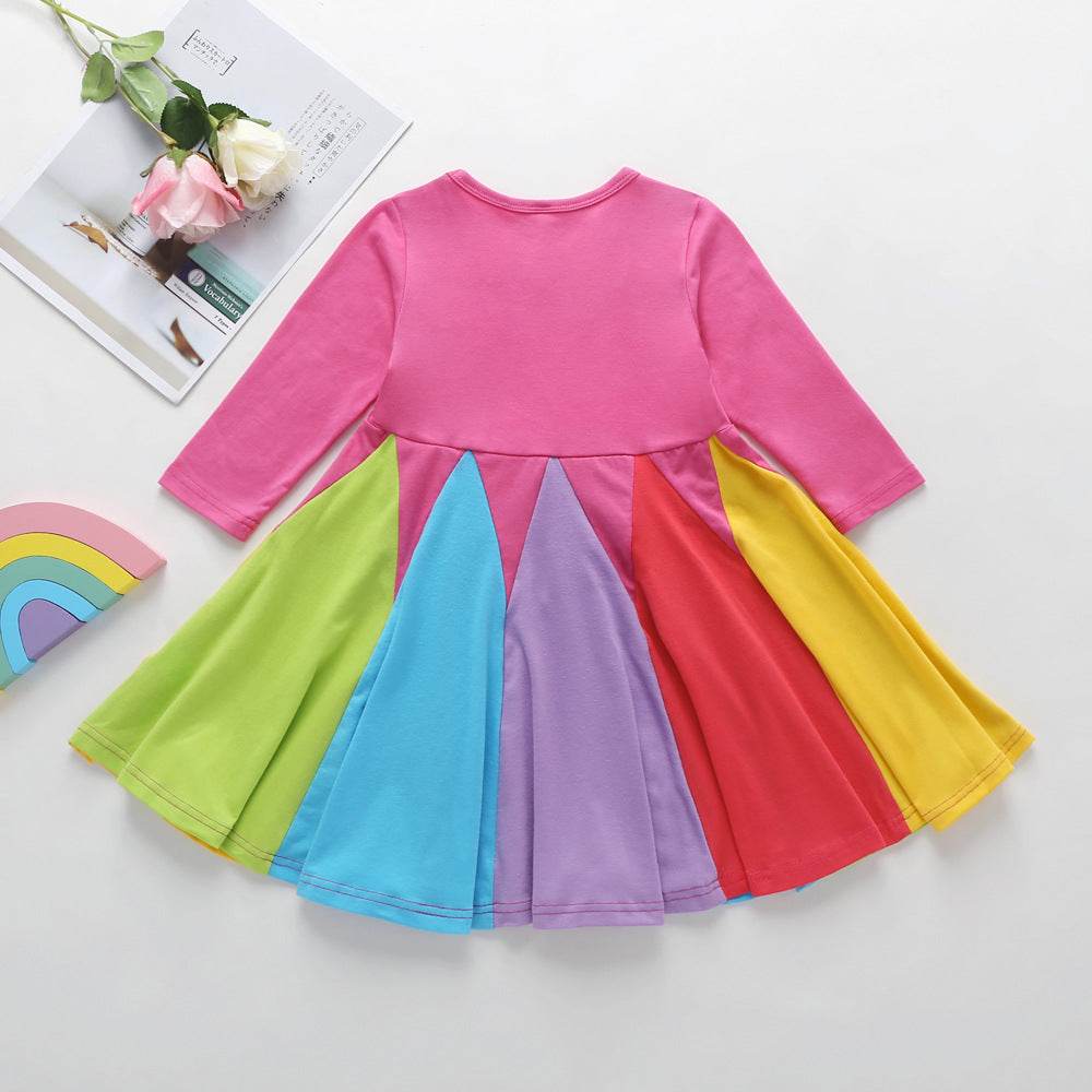 New Cartoon Rainbow Cotton Long-sleeved Dress - Here2Save