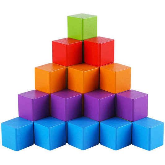 Cube Building Block Mathematics Teaching Aid Set Wood Square Puzzle Small - Here2Save