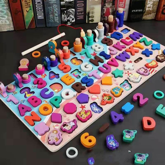 3D Preschool Children Educational Toys Wooden Montessori Arithmetic Magnetic Matching Building Block Toys - Here2Save