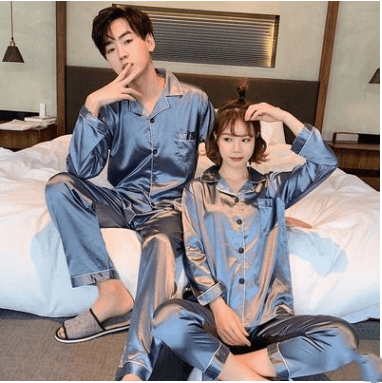 New Wedding Couple Pajamas Spring And Autumn Red Female Bridal Ice Silk Home Service Suit Natal Male Summer Bride - Here2Save