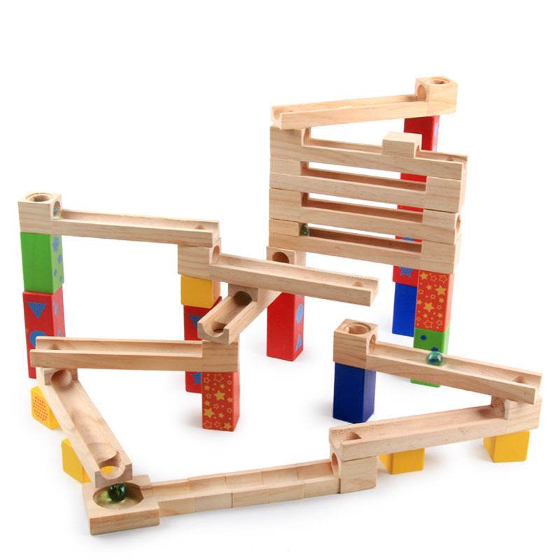 Children's Educational Parent-child Ball Track Slide Blocks Stacking High Marbles To Build Wooden Toys - Here2Save