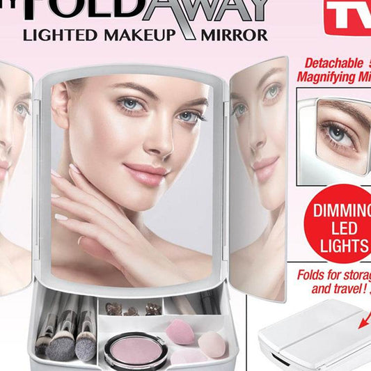 Beauty Vanity Mirror Luminous Three Folding Makeup Mirror Desktop Mirror - Here2Save