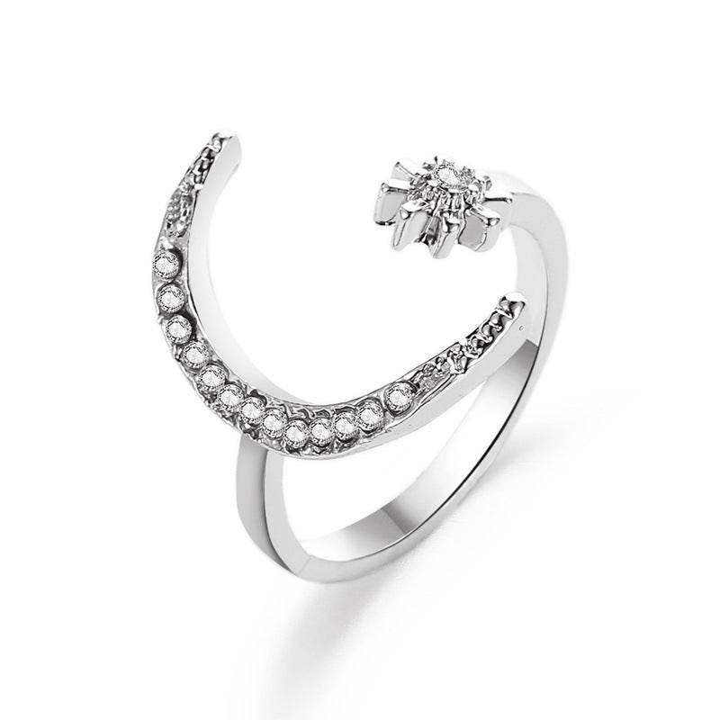 Moon And Star Opening Rings Fashion Rhinestones Personalized Jewelry For Women - Here2Save