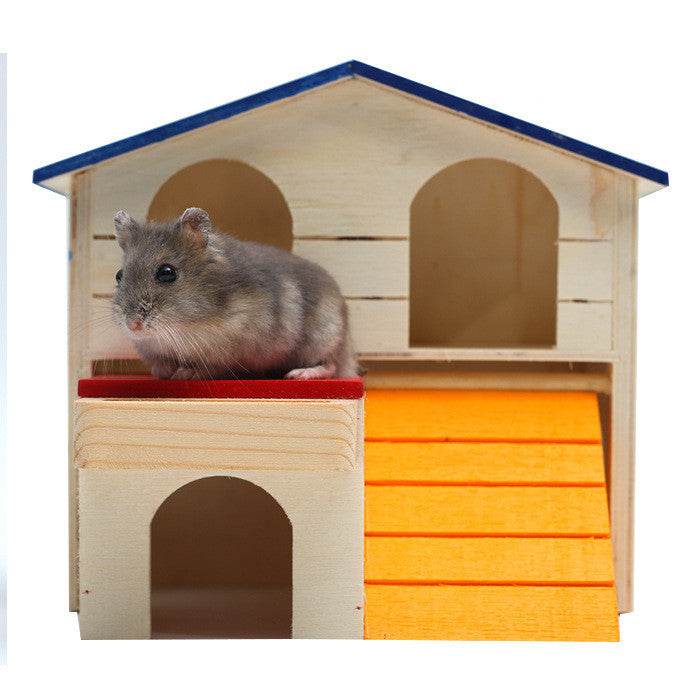 Wooden Hamster Toys Blue Top Villa Hamster Chalet Small Pet Toys Molar Decompression - Here2Save