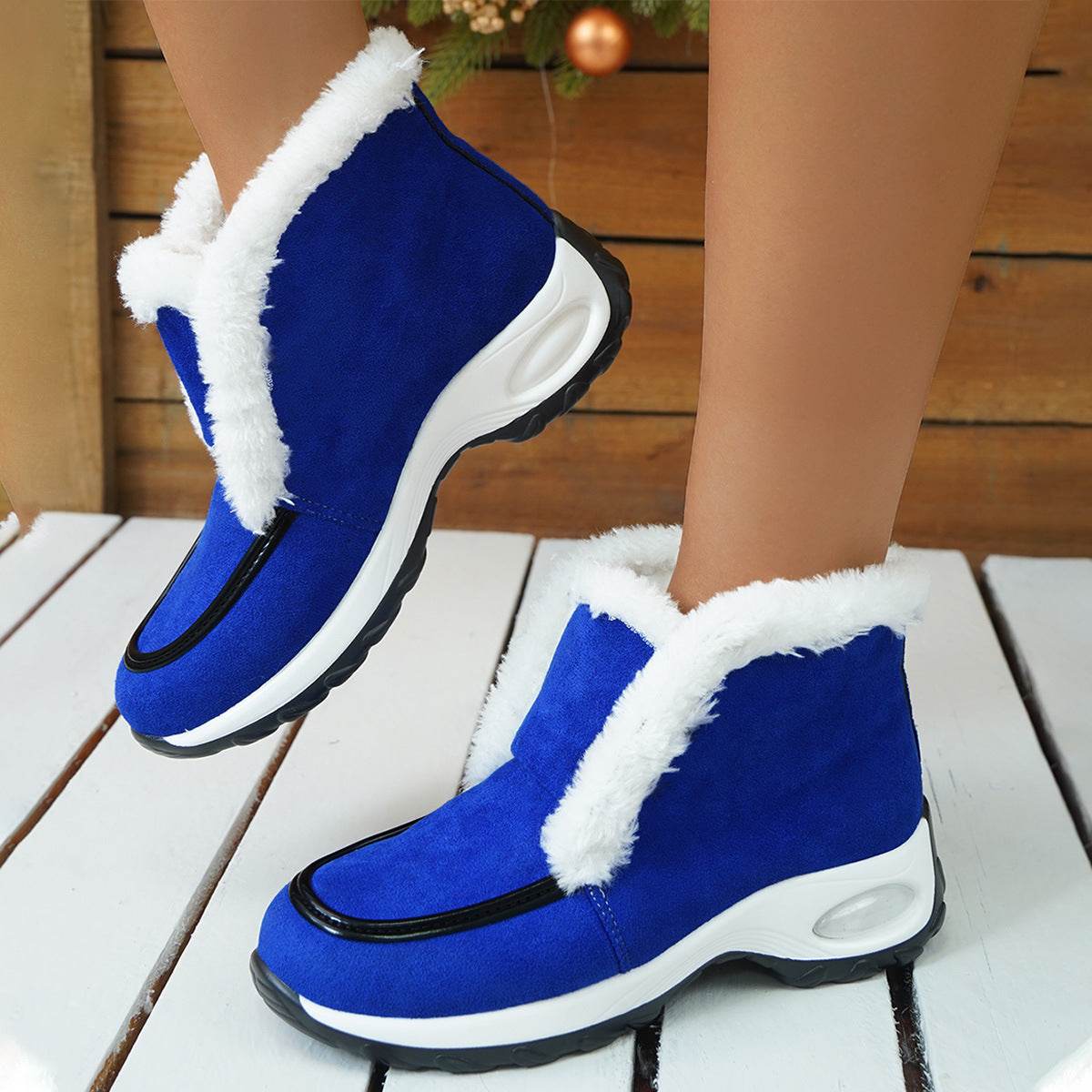 Winter Shoes For Women Air-cushion Sole Snow Boots Fashion Solid Leopard Print Platform Ankle Boots Casual Keep Warm Shoes Female - Here2Save