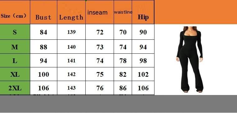 Women Long Sleeve Belly Waist Shaping And Hip Lift Square Collar Wide Leg High Elastic Jumpsuit - Here2Save