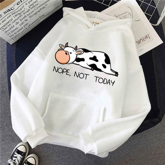 Hooded Sweater Cute Cow Cartoon Print Casual Sports Hoodie - Here2Save