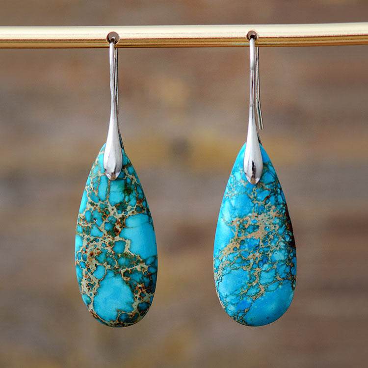 New Bohemian Emperor Stone Water Drop Pendant Earrings - Here2Save