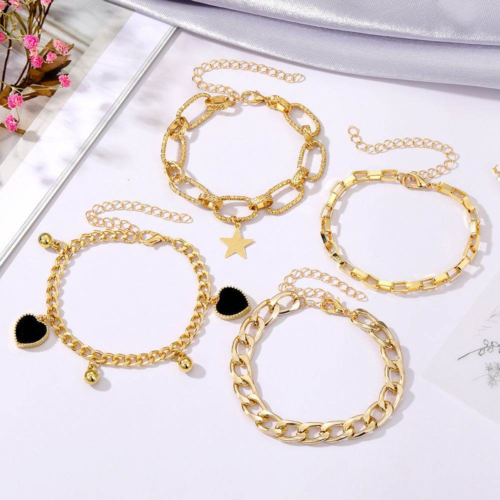 Black Peach Heart Bracelet Retro Simple Multi-layer - Here2Save