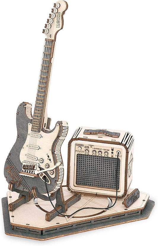 Robotime ROKR Electric Guitar Model Gift For Kids Assembly Creative Toys Building Block Set 3D Wooden Puzzle - TG605K - Here2Save