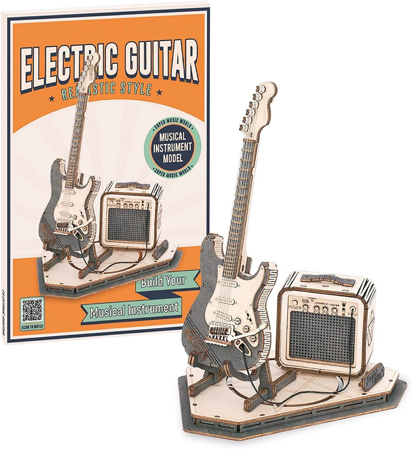 Robotime ROKR Electric Guitar Model Gift For Kids Assembly Creative Toys Building Block Set 3D Wooden Puzzle - TG605K - Here2Save