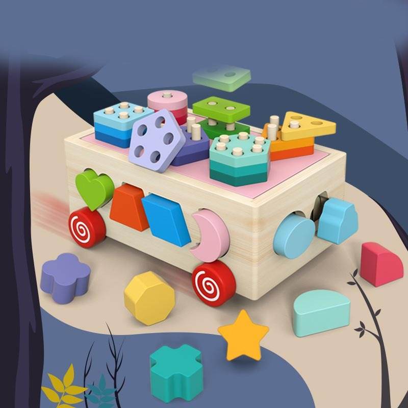 Wooden Colorful Geometric Column Car Toy - Here2Save