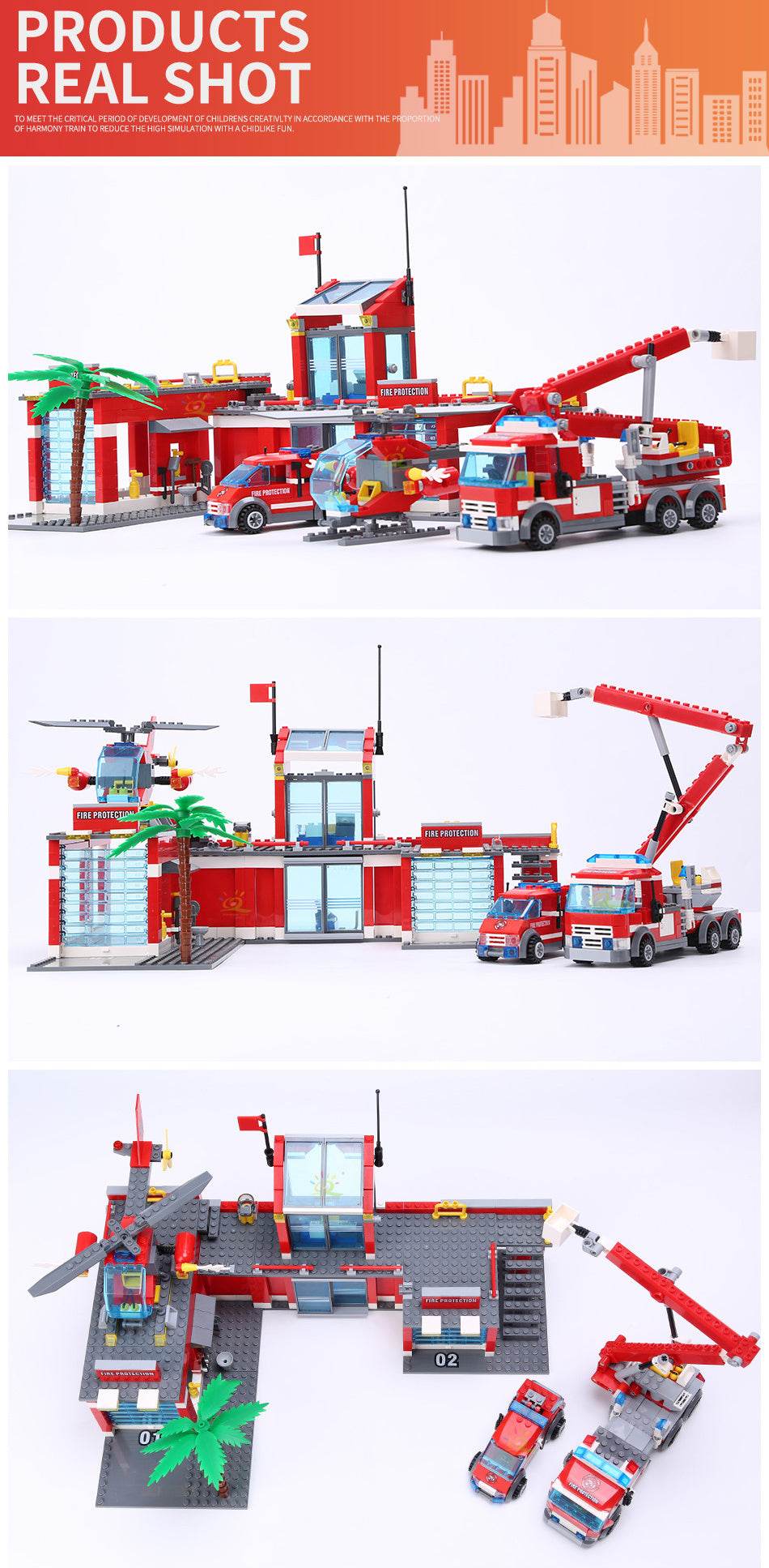 Fire Station Model Building Blocks City Construction Firefighter Truck Educational Bricks Toys Child - Here2Save