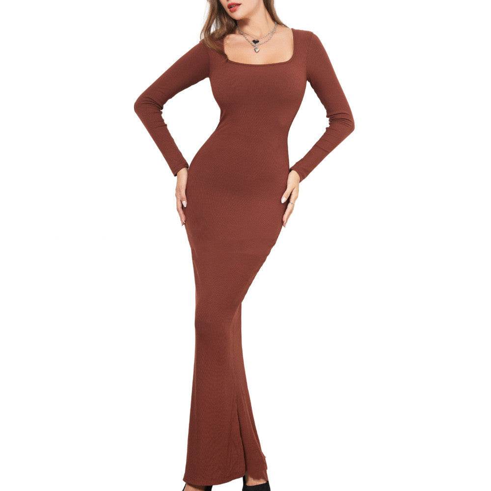 Two-in-one With Lining Double-layer Belly Contracting Hip Lifting Long Sleeve Narrow Dress - Here2Save
