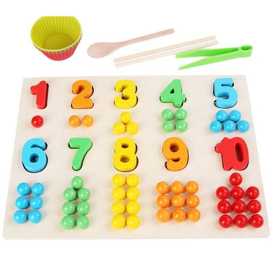 Children's Wooden Fine Action Digital Clip Beads Operation Board Digital Cognitive Color Matching Early Educational Toys - Here2Save