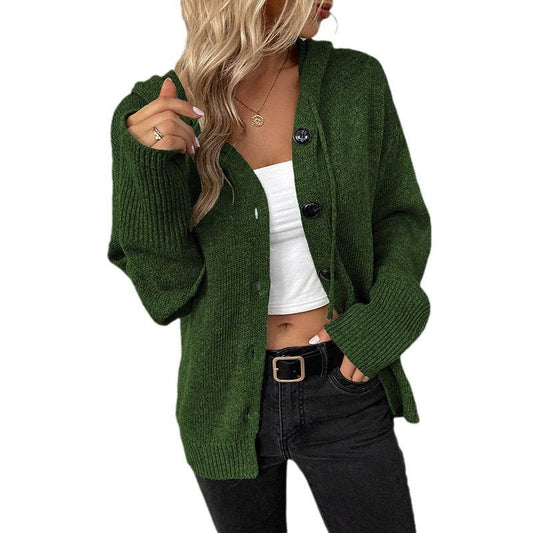 Drawstring Knitted Cardigan Coat Women's Hooded Single-breasted Sweater - Here2Save