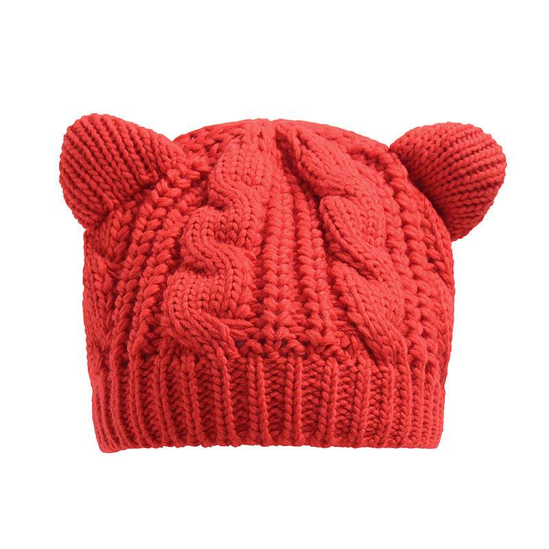 Hand Made 3D Cute Knitted Cat Ear Beanie For Winter - Here2Save