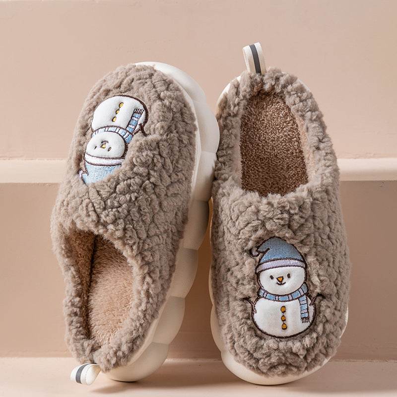 Cute Snowman Slippers Winter Indoor Household Warm Plush Thick-Soled Anti-slip Couple Home Slipper Soft Floor Bedroom House Shoes - Here2Save