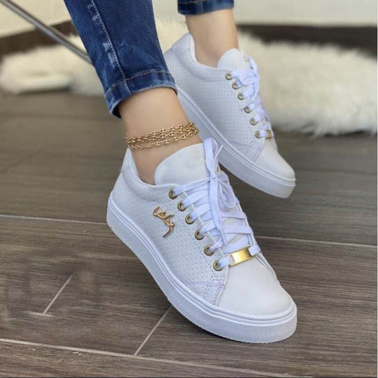 Women Flat Sneakers Breathable Lace-up Shoes For Girls - Here2Save