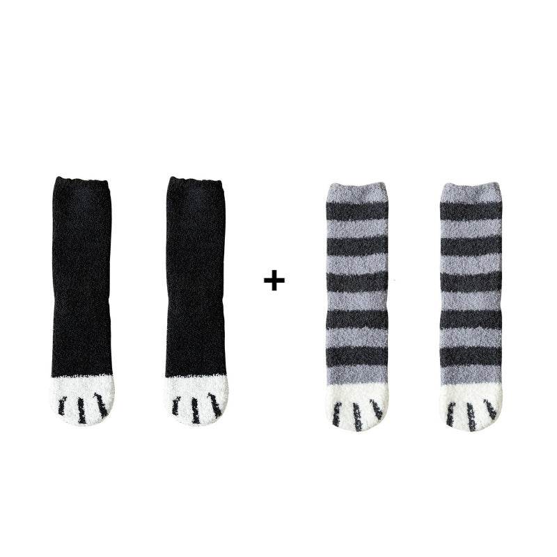 Women's Coral Fleece Cat Paw Pattern Kawaii Thick Warm Socks - Here2Save